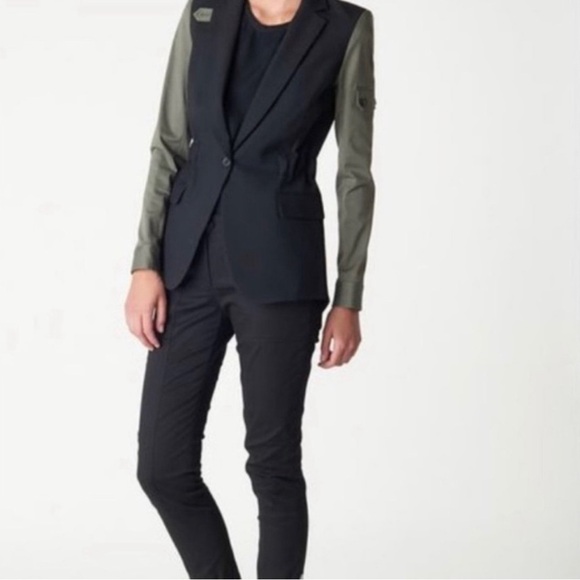 Veronica Beard Color Block Black & Army Jacket/ Blazer - Picture 2 of 9